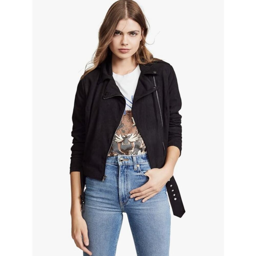 BB Dakota‎ Women’s Waller Faux Suede Zip Front Motorcycle Jacket Size M Black